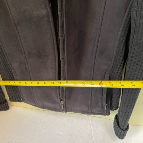 Lady Hathaway Zip Front Jacket Faux Suede Fur Sweater Sleeves Pockets Cozy Top M - Picture 11 of 16